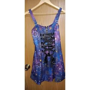 Dressfo Mini Dress Womens Size Medium 6 Galaxy Adjustable Straps Zip Ip Front...